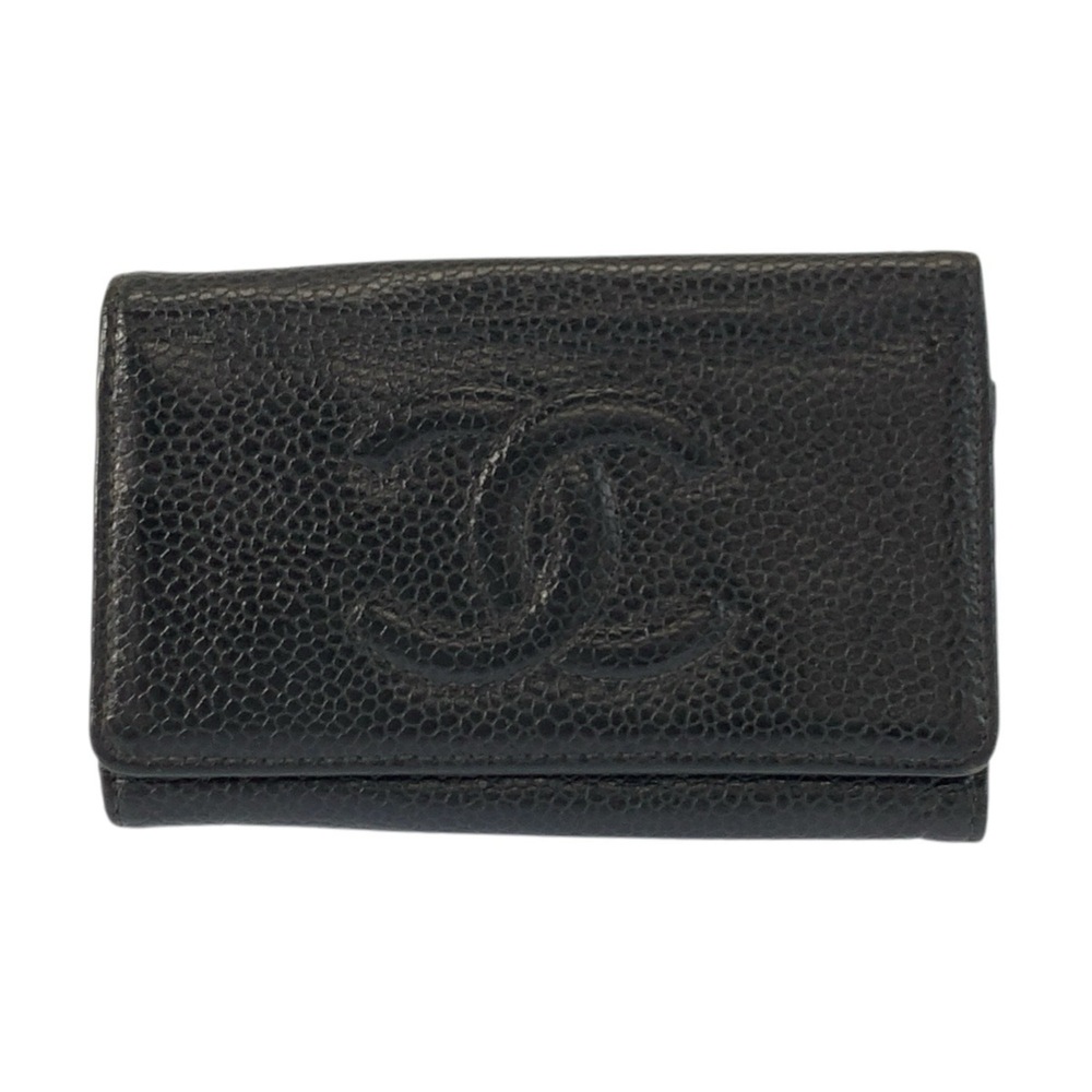 CHANEL Coco Mark Black Leather Key Case with Gold Hardware, 6 Hooks, Women's